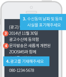 3. 수신동의 날짜 및 동의 사실을 표기해주세요. 4. 광고를 기재해주세요.